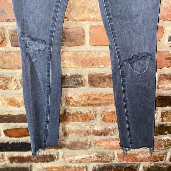 Madewell Black Wash Distressed Denim 9" High Rise Skinny Jeans Women's Size 24 - Picture 3 of 6